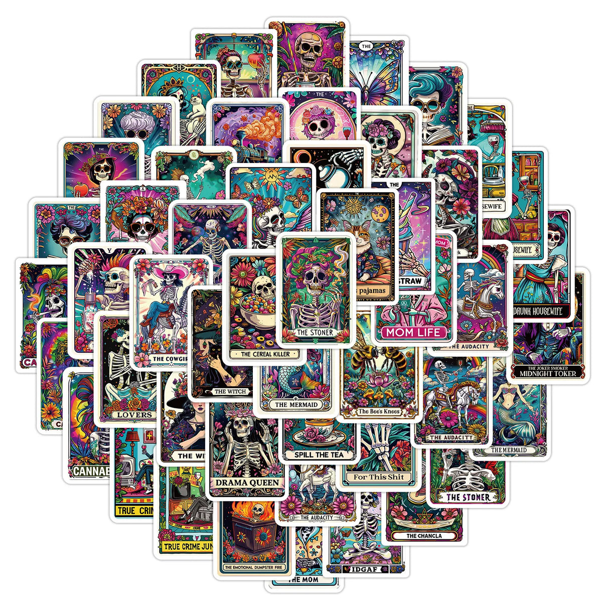 Tarot Card Skull Cartoon Sticker Pack
