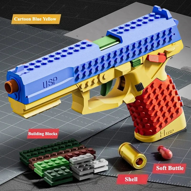 Realistic Building Block Toy Pistol with Shell-Ejecting Action