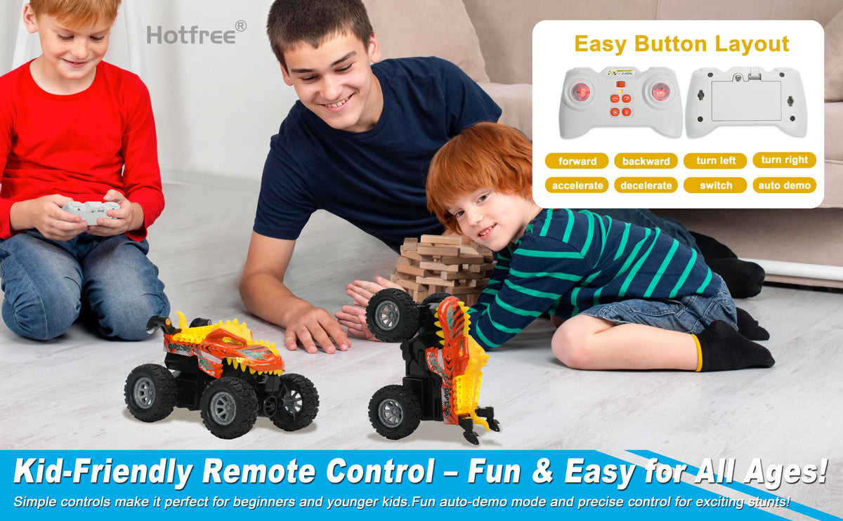Mini RC Stunt Car with Dinosaur & Shark Designs, LED Lights, and Dual Speed