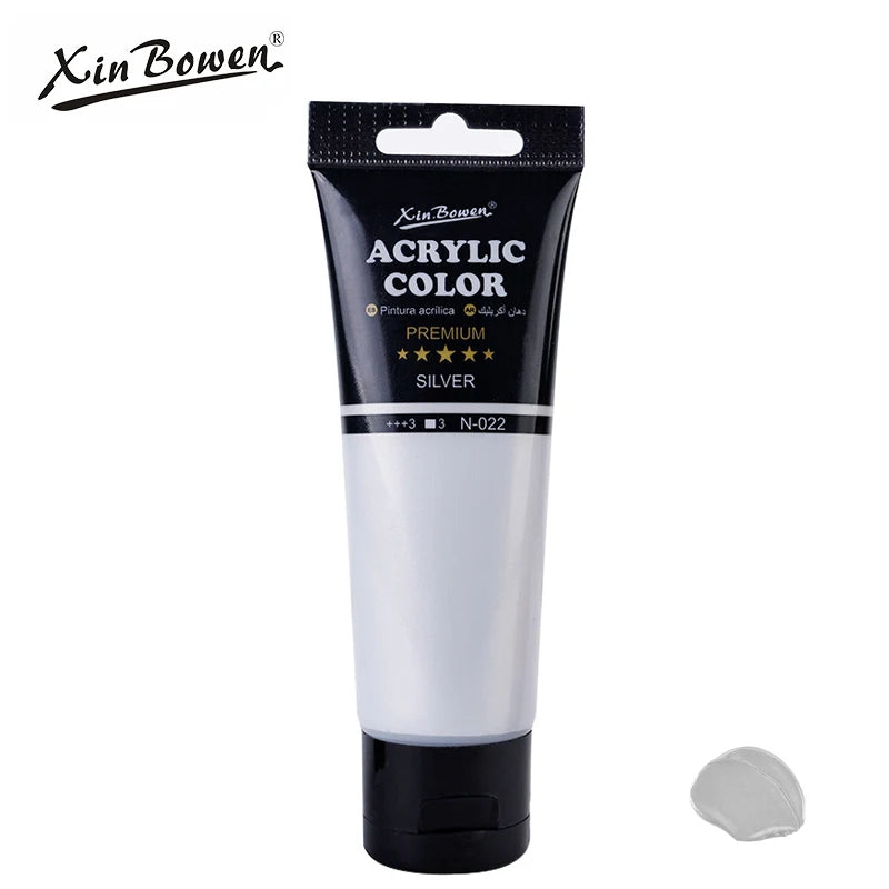 A tube of Silver acrylic color paint from Xin Bowen brand