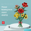 A building block set depicting a floral bouquet with red and yellow flowers and green stems.