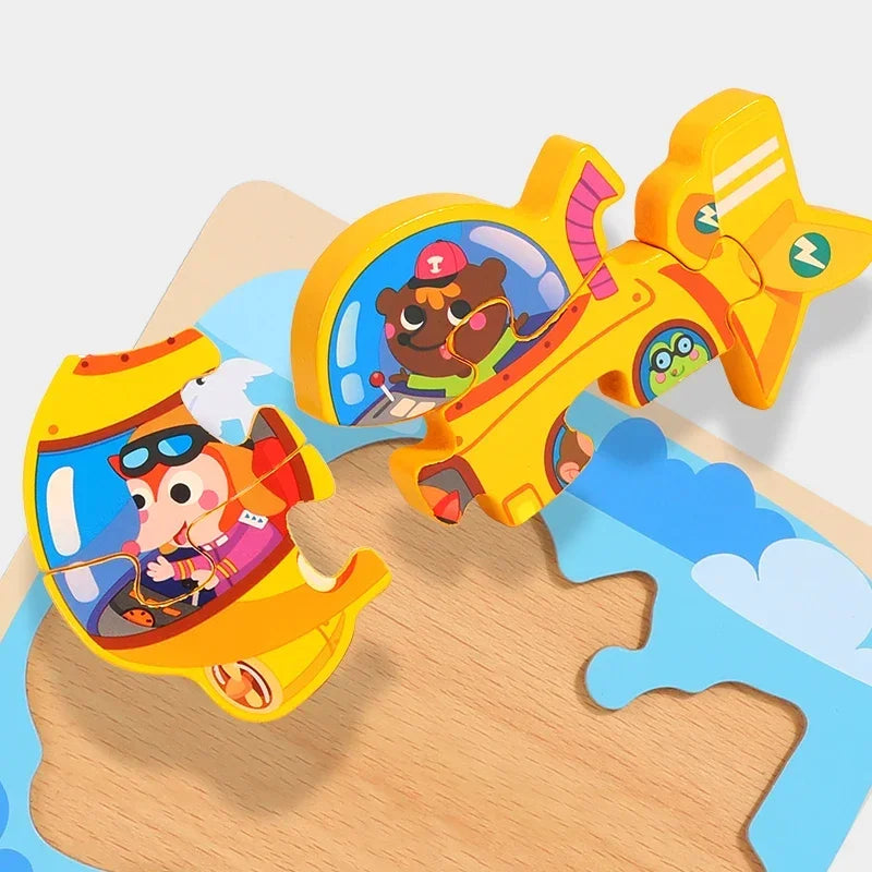3D Wooden Tangram Puzzle Set for Kids – Cartoon Animals & Traffic Themes