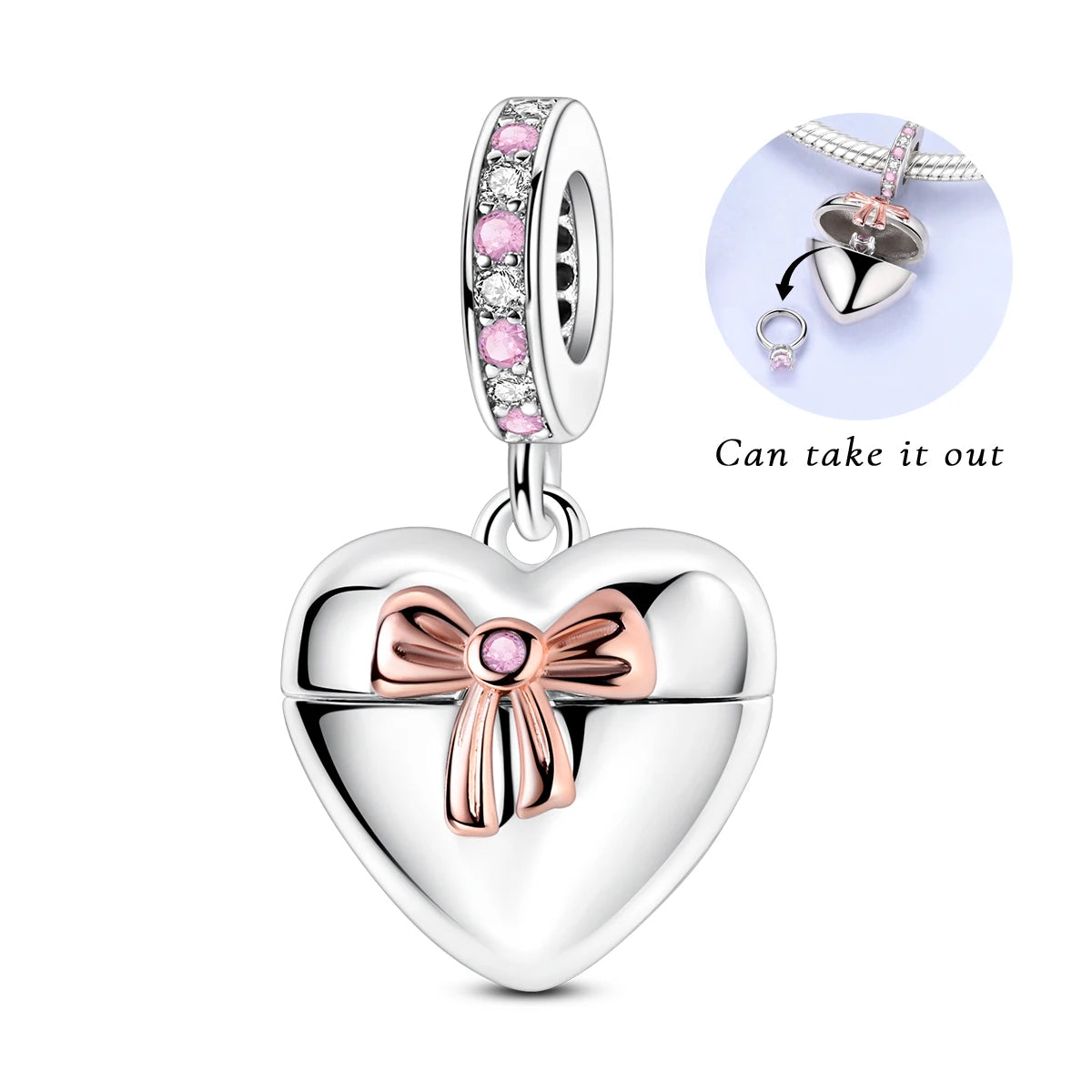 925 Sterling Silver Heart Charm Beads for Bracelets and Necklaces