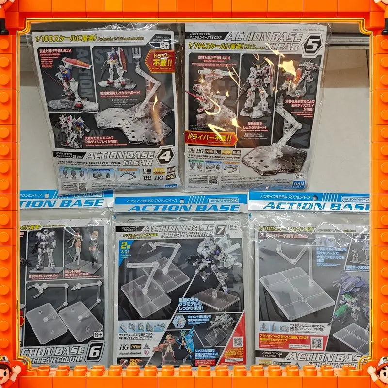 A display of various Action Base model kits and accessories for scale models.