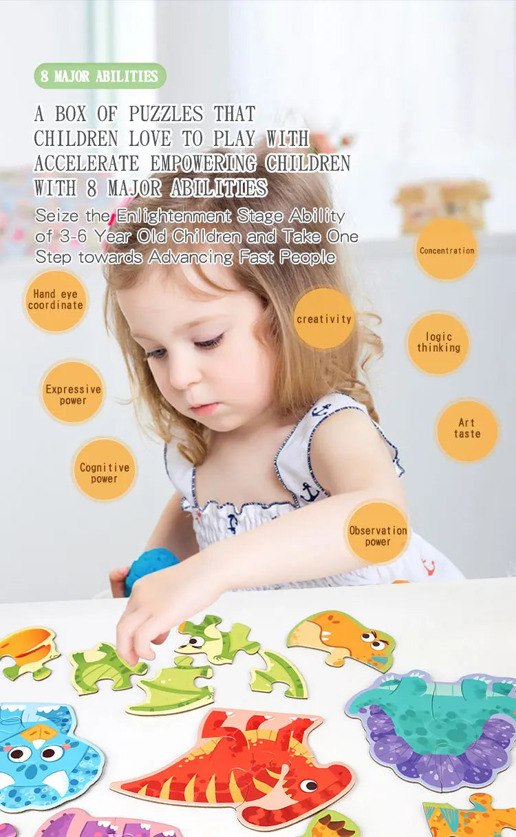 A box of puzzles featuring wooden animal jigsaw puzzles for children's educational play
