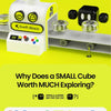 A white magnetic cube called Swift Block is shown with various colored pieces and a yellow background.