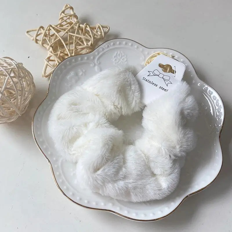 Plush Knit Scrunchie Hair Ties with Leather Accent