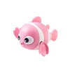 A pink and white wind-up swimming duck bath toy for toddlers.