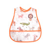 A pink and white cartoon pattern waterproof baby bib for toddlers featuring various animals like lions, zebras, and giraffes.