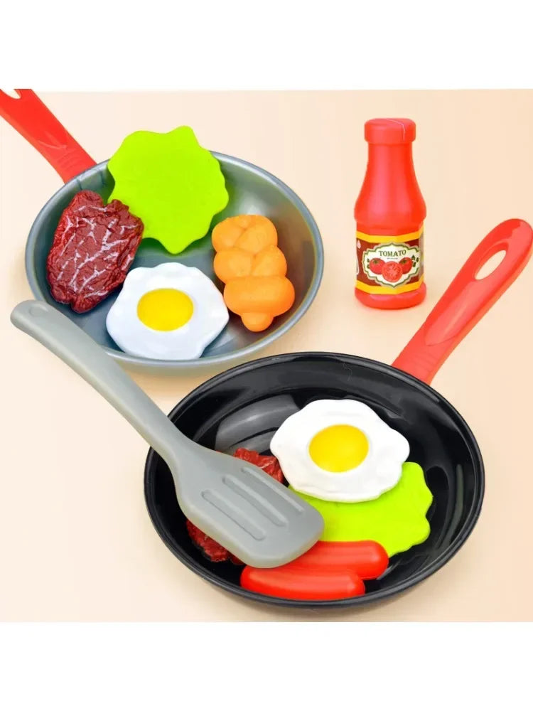 Kids Pretend Play Cooking Pan Set with Food Toys