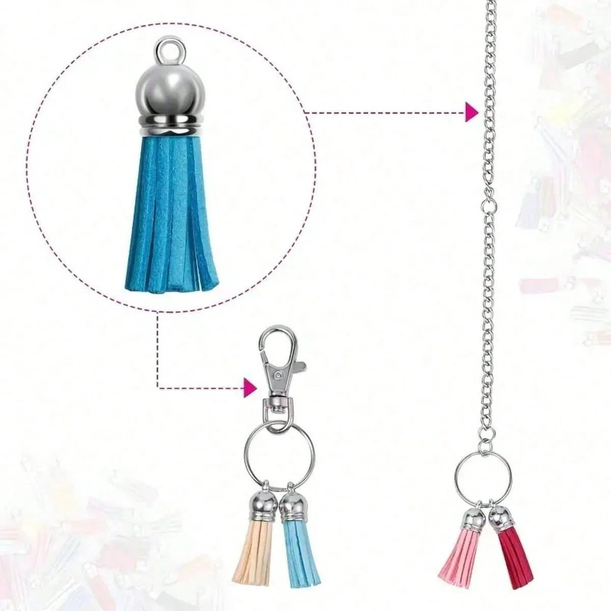 Mixed color velvet tassels in teal and pink for DIY jewelry and decor