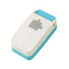 A white and light blue DIY puzzle making tool with a gray puzzle piece on the lid.