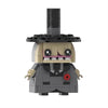 A building block set depicting a haunted house character with a tall tower and a stylized face.