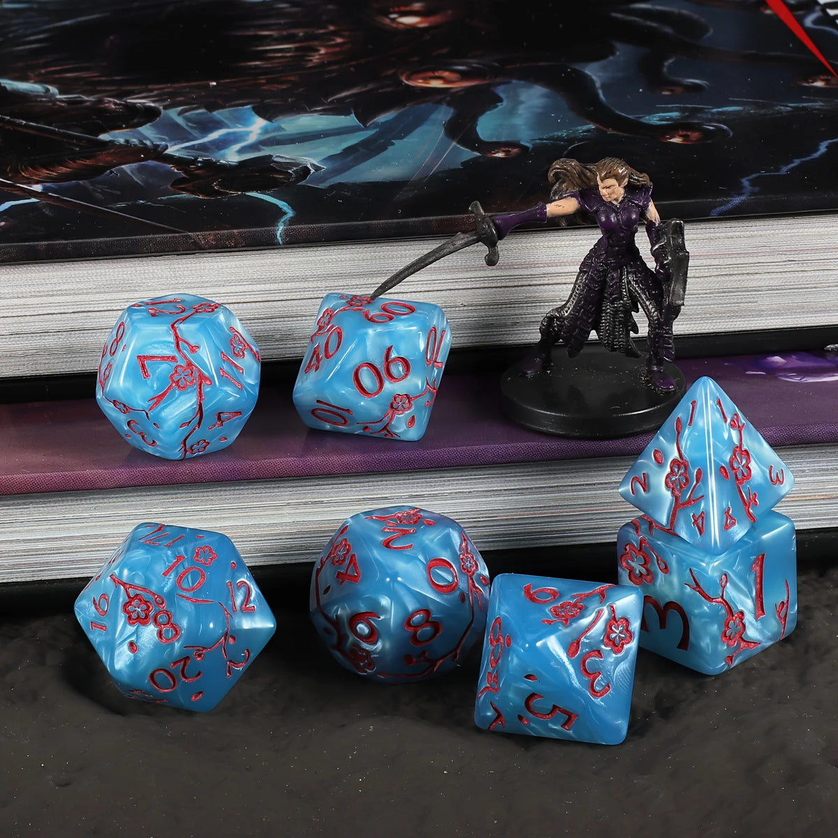 Plum Flower Polyhedral Dice Set (7 Pieces)
