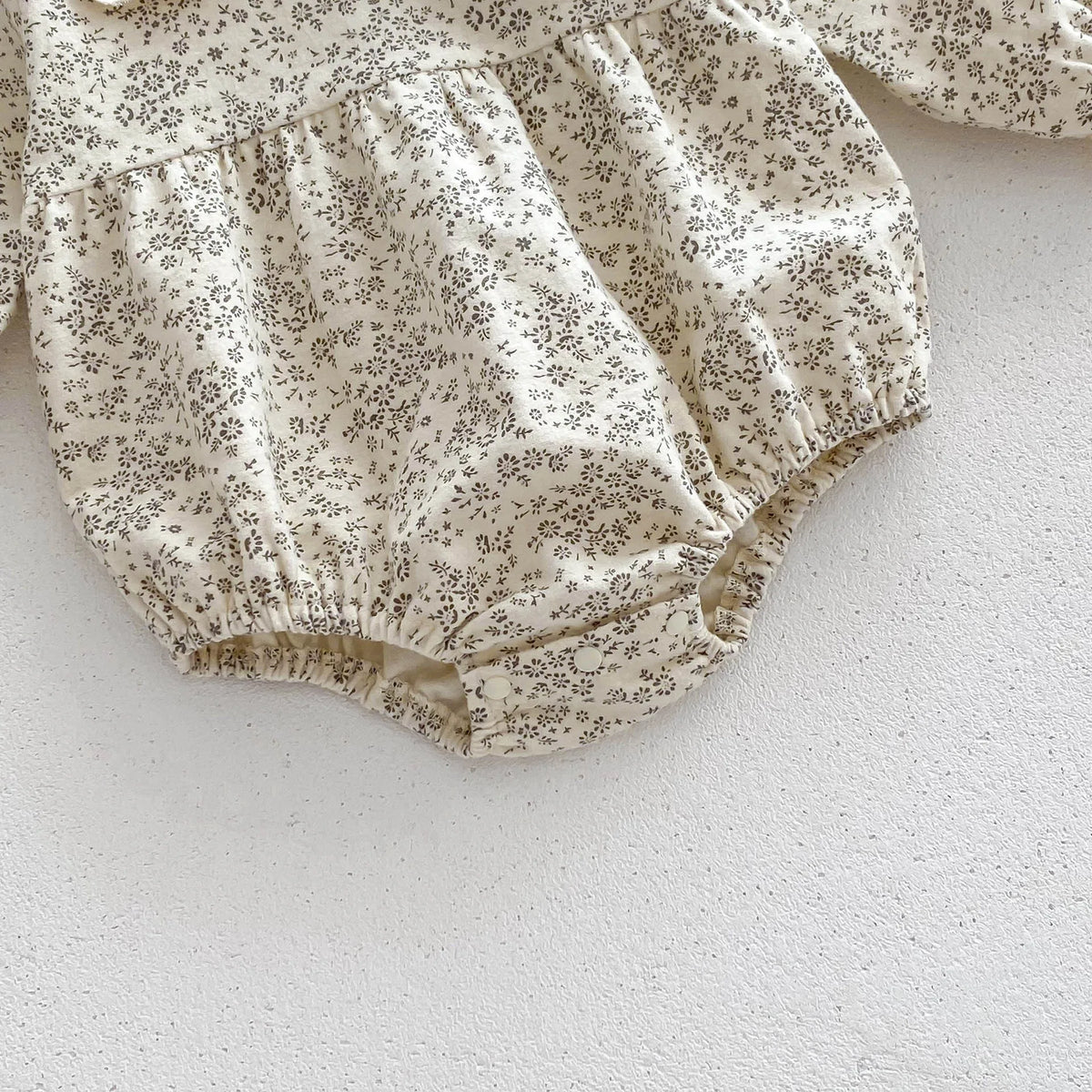 Baby Girls Lace-Trim Cotton Romper with Floral Details