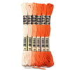 A set of six skeins of vibrant orange embroidery thread for cross stitch and DIY crafts.