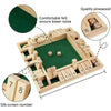 A wooden shut the box dice game set with felt board and silk-screen numbers