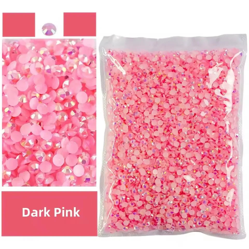 Bag of dark pink AB-coated flat back resin rhinestones for crafts and DIY projects