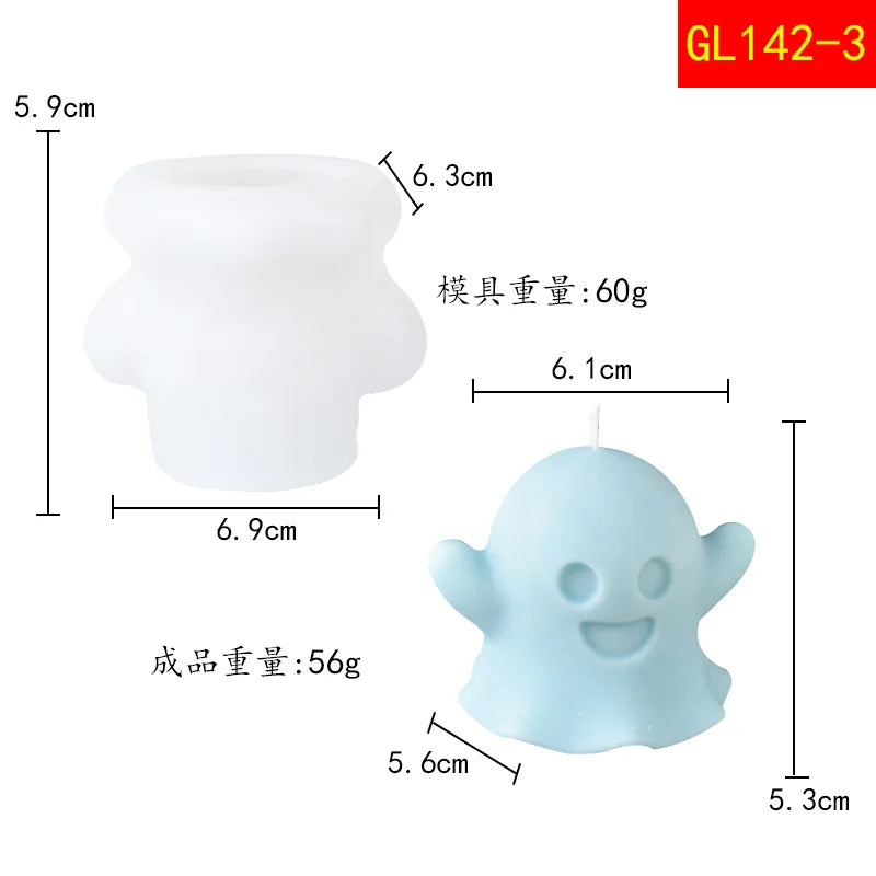 A light blue silicone ghost mold used for making candles and DIY crafts.