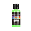 A green bottle of fluorescent acrylic paint with a black cap and label.