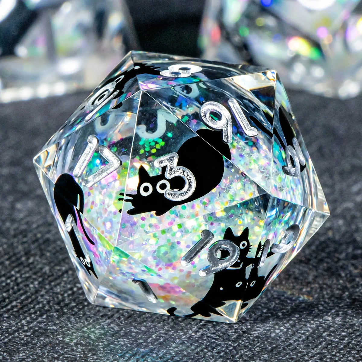 Cat Liquid Core Polyhedral Dice Set with Sharp Edges