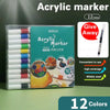 A box of 12 colored acrylic markers for painting on various surfaces