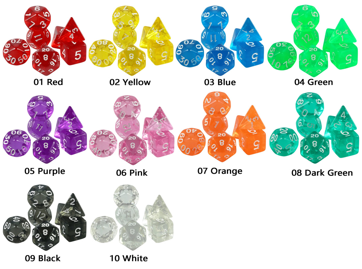 Crystal Clear Polyhedral Dice Set for Tabletop RPGs