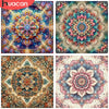 A collection of intricate, colorful mandala abstract canvas art designs for a 5D diamond painting kit.
