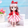 A 17cm articulated princess doll with long purple hair and a red dress featuring white rabbit motifs.