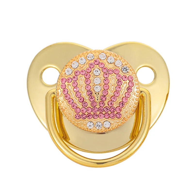 Rose gold crystal bling pacifier for newborns with a pink and clear gemstone design
