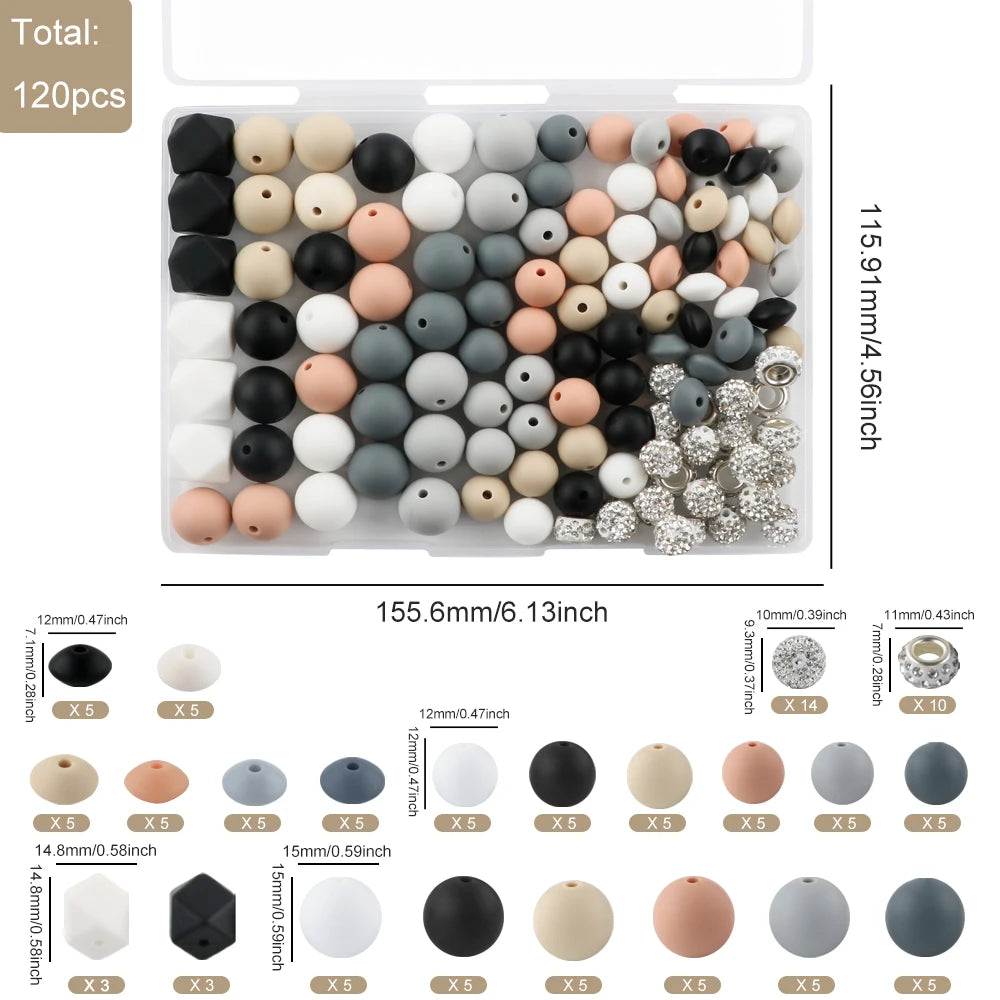 Silicone Beads Variety Pack for Jewelry Making – 120 Pieces