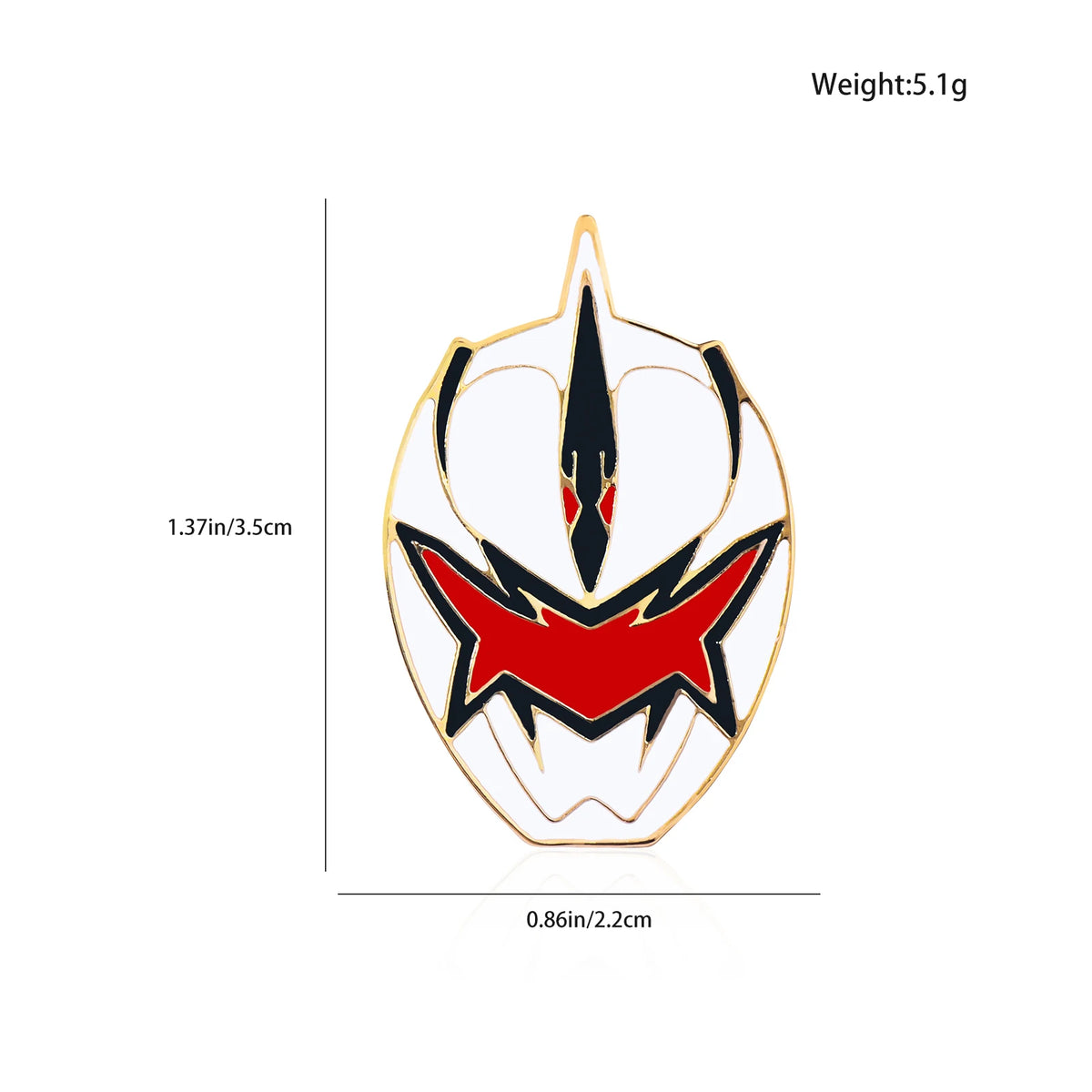 A gold-colored enamel pin featuring a stylized dinosaur ranger helmet design with black and red accents.