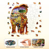 Elephant shaped wooden jigsaw puzzle featuring various animals and vibrant colors