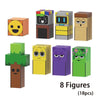 A set of eight magnetic building block figures in various colors and styles for children's play