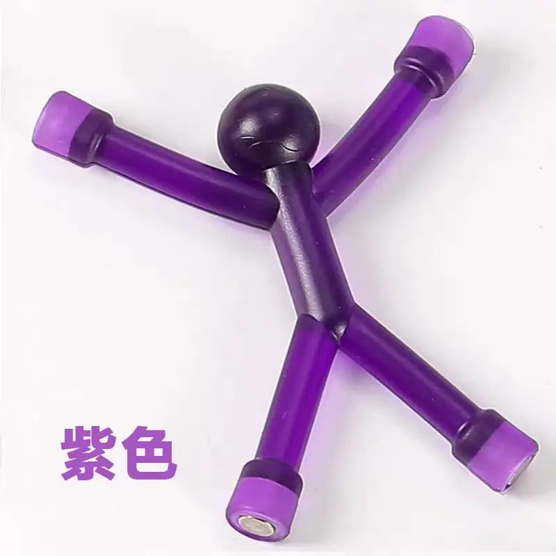 A purple magnetic humanoid toy with multiple limbs and joints.