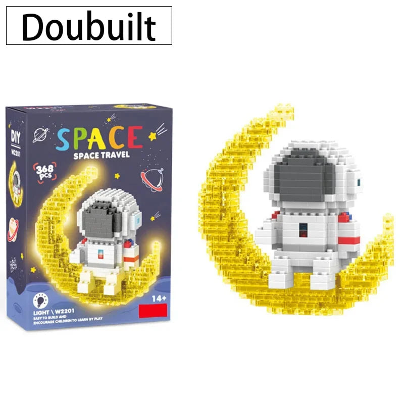 Luminous Astronaut Moon Building Blocks Set with LED Light Technology