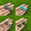 A set of ten colorful potato chip snacks from Takis and Fritos brands held in human hands against a green background.