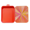 An orange plastic diamond painting tray with a pink pop-up plug for bead sorting.