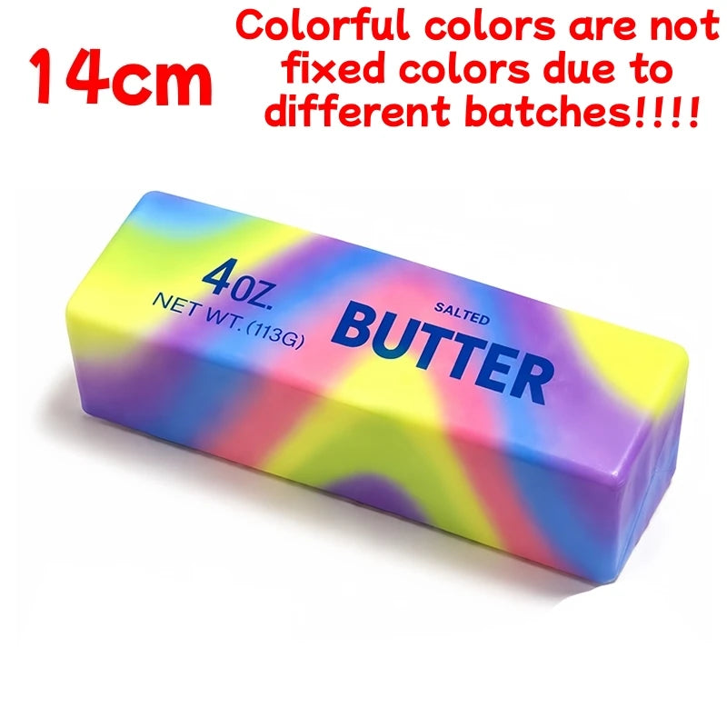 A rectangular block of salted butter, 4 oz net weight, with colorful stripes.