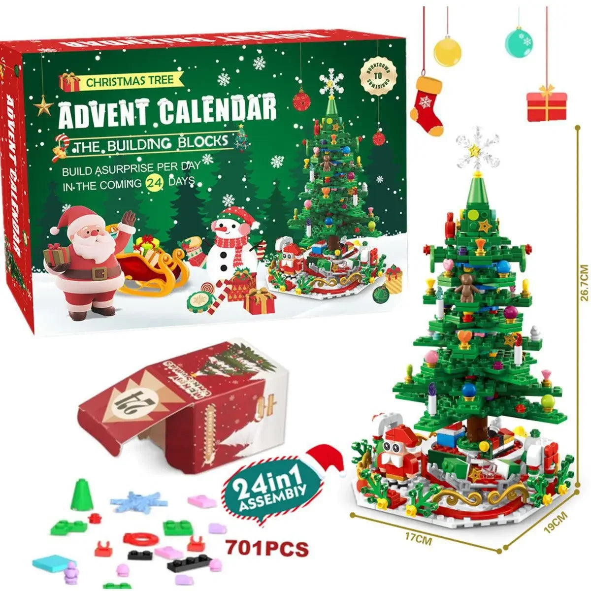 A box of a 24-day Christmas Advent Calendar featuring a mermaid theme with various gifts and decorations.