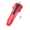 A red gyro launcher accessory with a black component, shown from the side with dimensions marked.