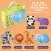 A set of six large block animal world puzzles featuring a zebra, lion, giraffe, elephant, panda, and rhino.
