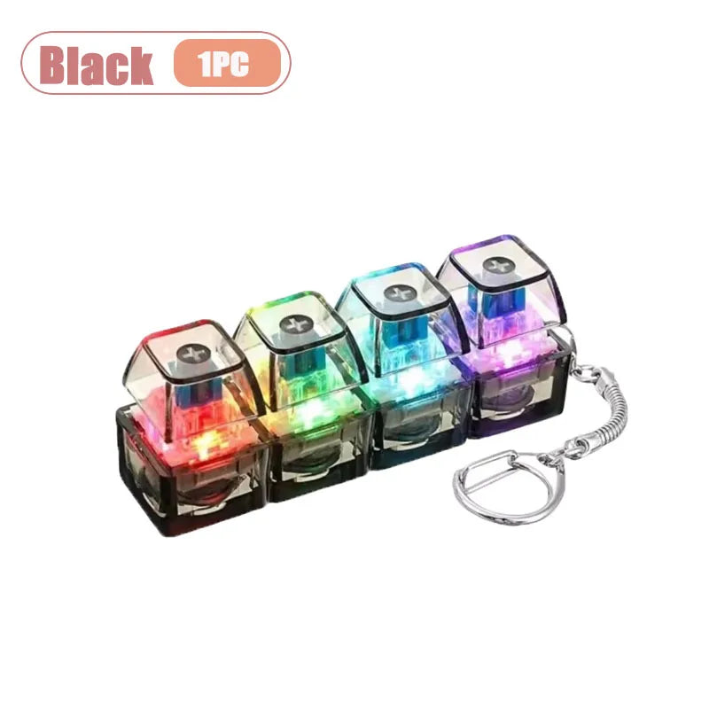 Black LED keyboard keycap fidget keychain with multiple colored lights