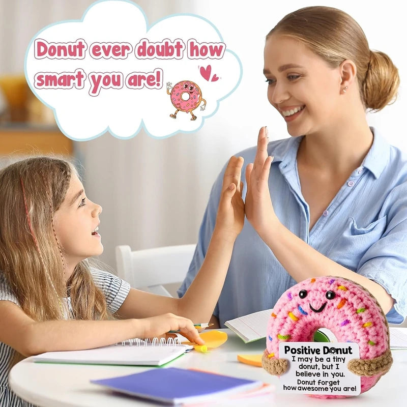 Handmade Crochet Hamburger and Donut Desk Decor with Positive Message Card