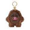 A brown plush monster with large eyes and pink mouth attached to a gold-colored keychain.