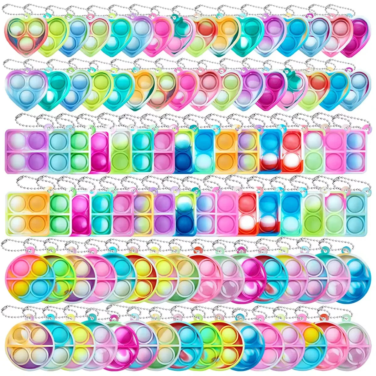 Mini Pop Fidget Keychains for Kids - 20 Pack Sensory Toys for Party Favors & Classroom Rewards