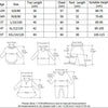 Measurement chart for kids' striped summer outfit set including sizes, lengths, and suitable heights.