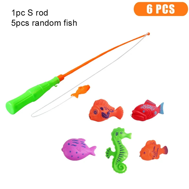 Six pieces of magnetic fishing rods and random fish toys for kids