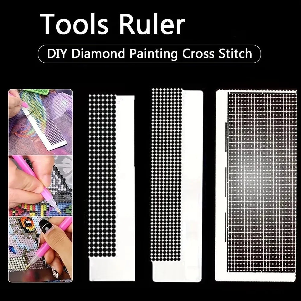 A set of stainless steel cross rulers used for DIY diamond painting projects.