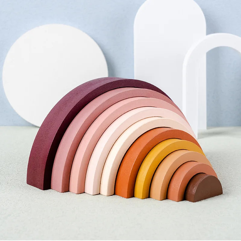 Wooden Rainbow Arch Building Blocks - Montessori Stacking Toy for Kids
